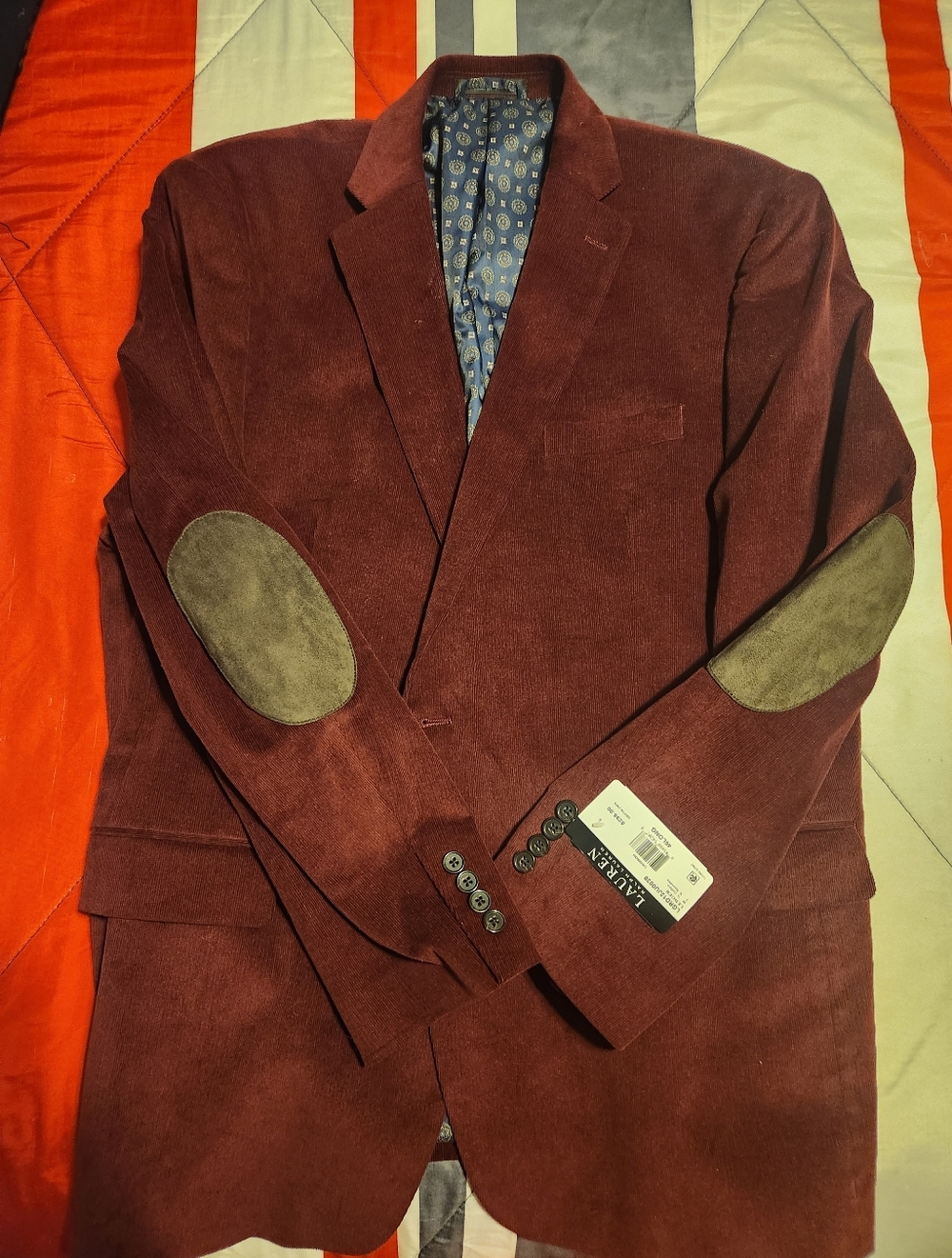 Lauren Ralph Lauren Crimson Blazer with Olive Elbow Patches